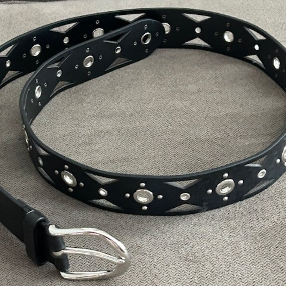 Leather Itailian Black Belt With Silver Buckle